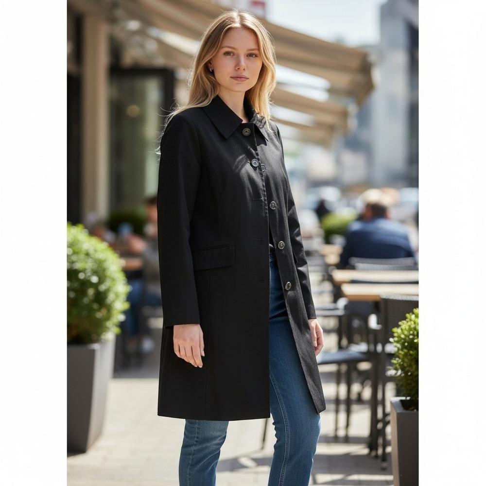 Anne Klein Coat Women's Size XL Black Button Front Trench Jacket Lined